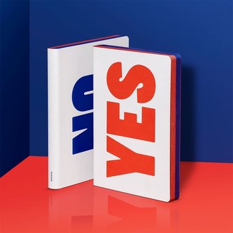 Notitieboek A5 - Yes - No, zacht leer, blauwe en rode tekst