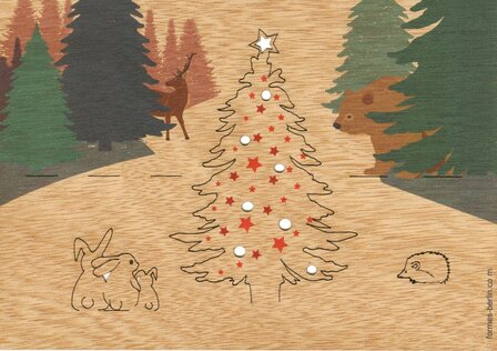 Houten kaart pop-up - kerst in het woud