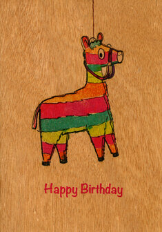 Houten wenskaart - Happy Birthday Pi&ntilde;ata