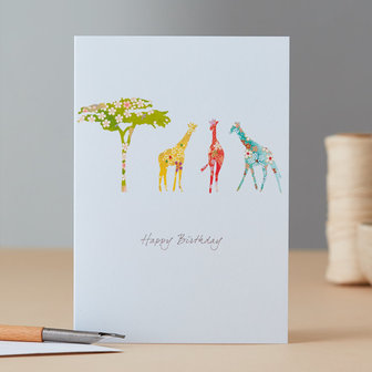 Wenskaart Giraffe &amp; Tree Birthday