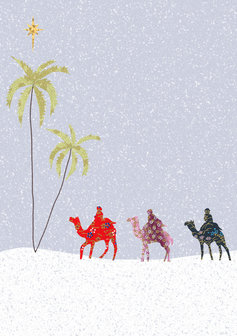 Wenskaart Kerst Three wise men snow