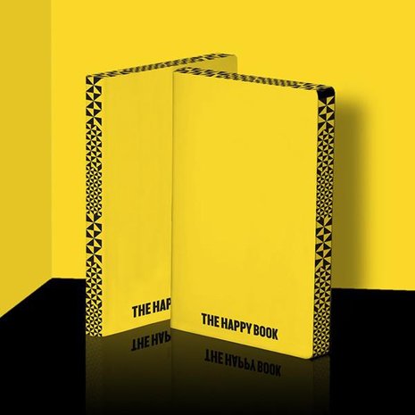 Notitieboek A5 - Happy Book, zacht leer, gele kaft met zwarte titel