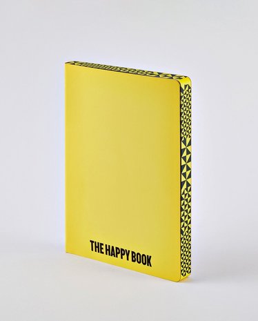 Notitieboek A5 - Happy Book, zacht leer, gele kaft met zwarte titel