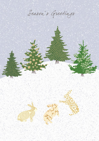 Wenskaart Kerst Three snow hares