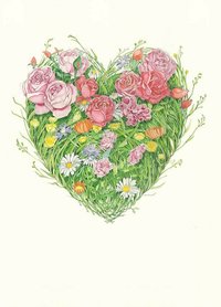 Wenskaart - hart van bloemen en gras